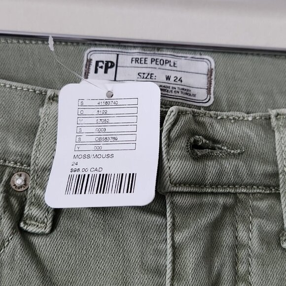 NWT FREE PEOPLE | Denim Destroyed Skinny Jeans moss green sz 24 - Picture 6 of 7